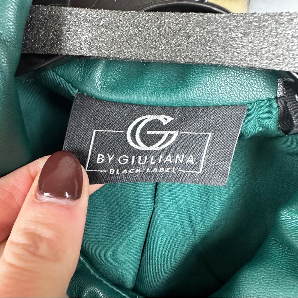 G by Giuliana Black Label Faux Leather Graphic Fringe Jacket Rainforest Green - Picture 5 of 10